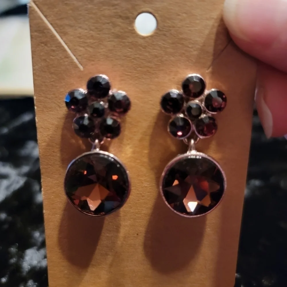 Faux Smokey Topaz Dangle Earrings - Picture 3 of 6